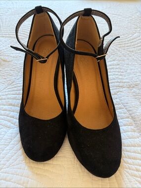 Bella Marie Black Suede Ankle-Strap Pumps